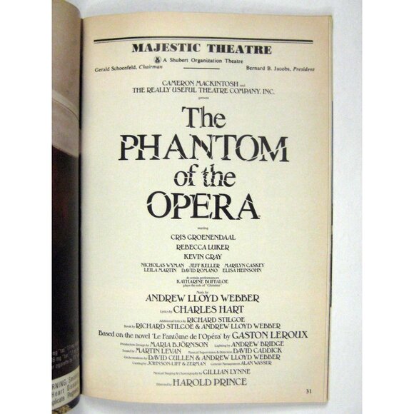 Phantom Playbill September 1989 Majestic Theatre Rebecca Luker Cris Groenendaal - Picture 3 of 7